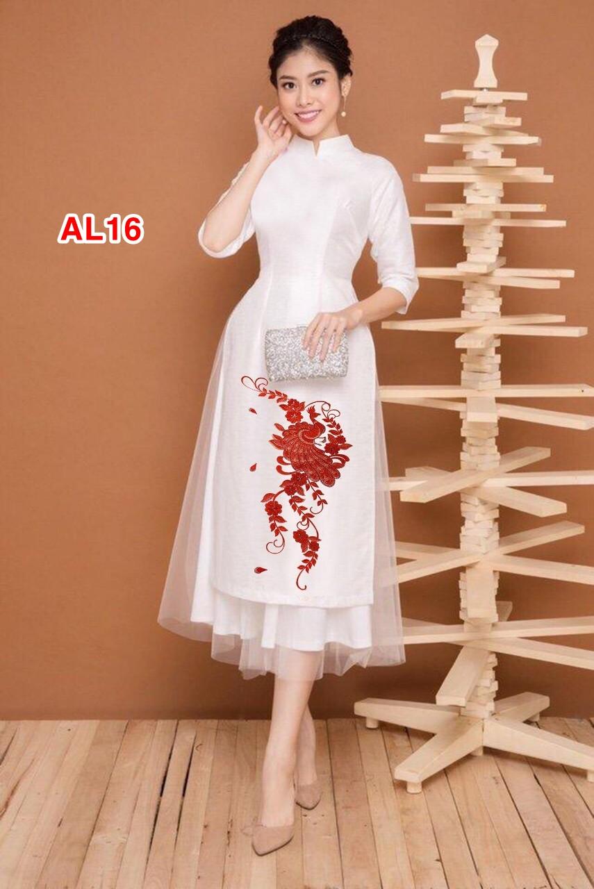 Set áo dài thêu hoa lan cao cấp AL16